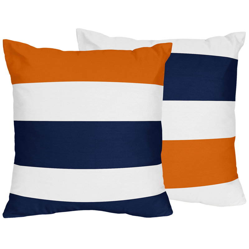 Navy Blue and Orange Striped 18'' Square Throw Pillow Set