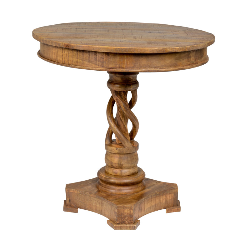 Natural Brown Mango Wood Round Pedestal End Table
