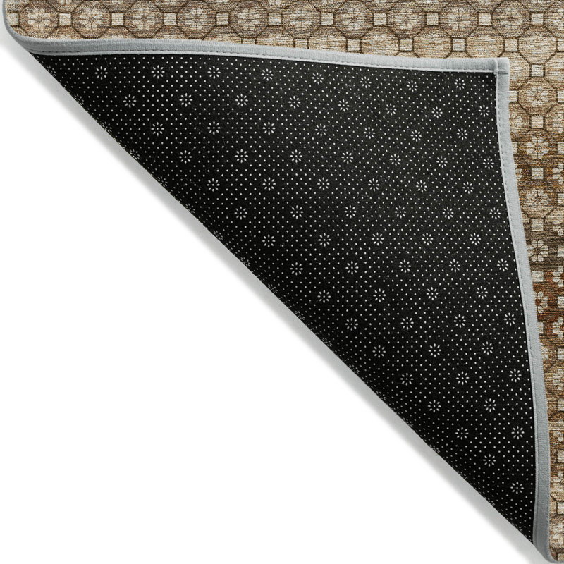 Rectangular Brown and Beige Synthetic Flat Woven Rug