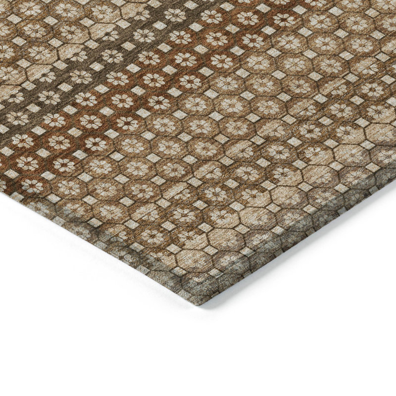 Rectangular Brown and Beige Synthetic Flat Woven Rug