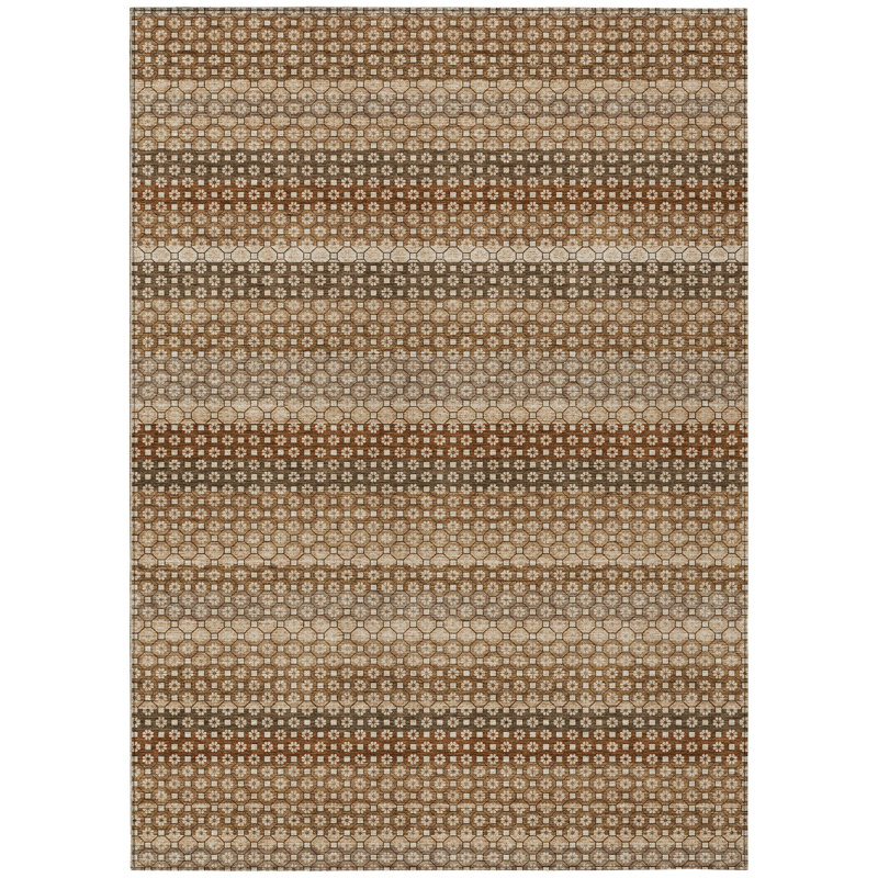 Rectangular Brown and Beige Synthetic Flat Woven Rug