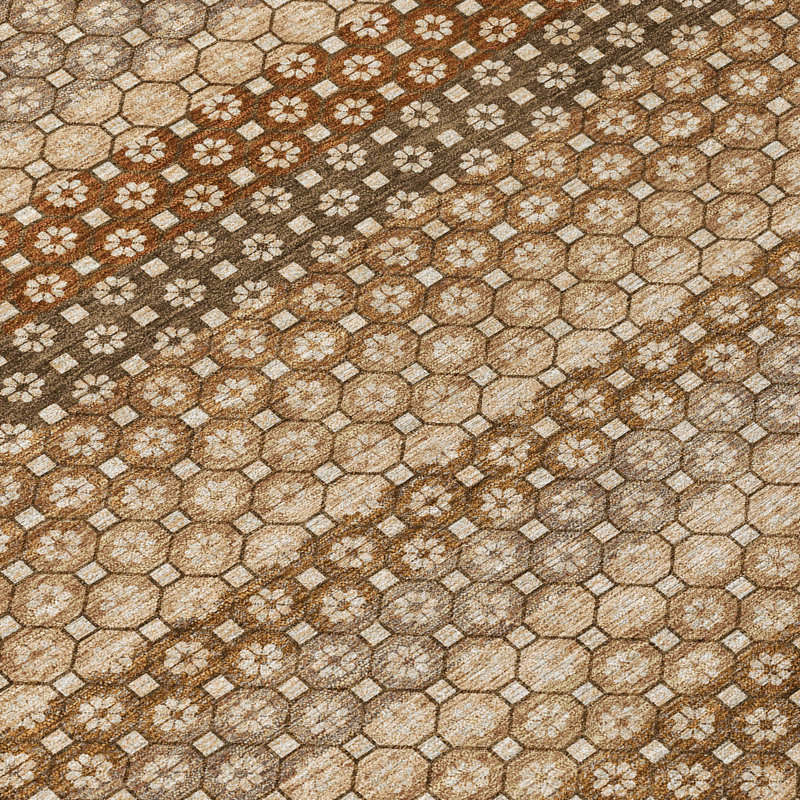 Rectangular Brown and Beige Synthetic Flat Woven Rug