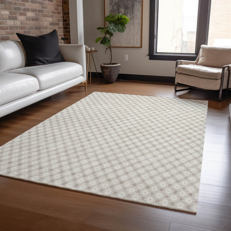 Beige Flat Woven Synthetic Washable 3' x 5' Area Rug