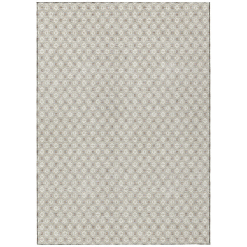 Beige Flat Woven Synthetic Washable 3' x 5' Area Rug