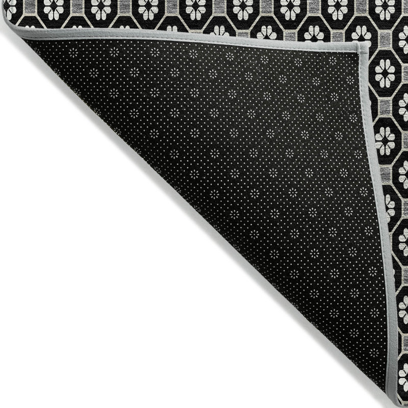 Black Synthetic Flat Woven 5' x 7' Washable Rug