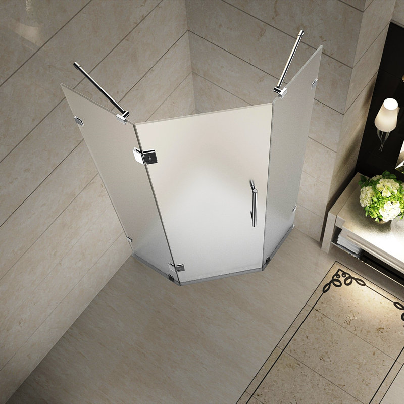 Neoscape 36" x 72" Chrome Frameless Frosted Glass Pivot Shower Door