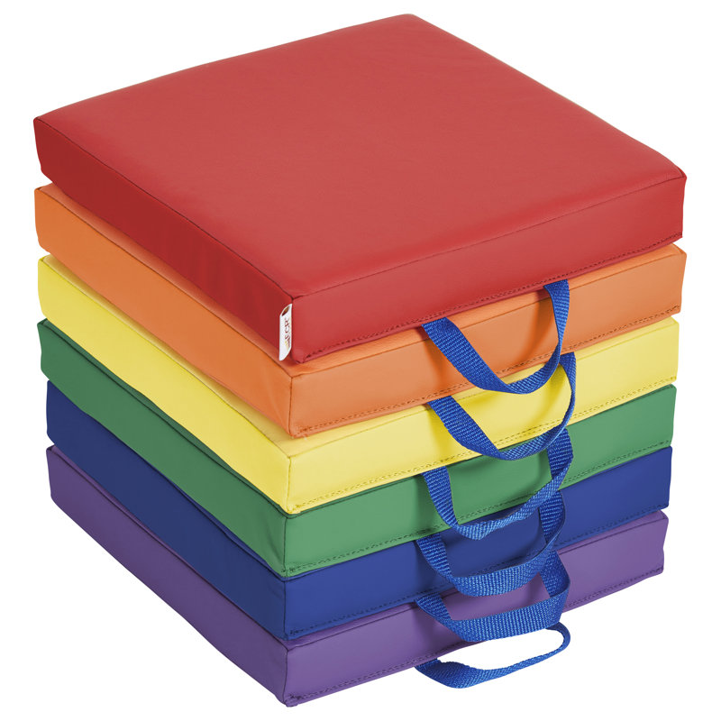 Assorted Color Soft Foam Square Floor Cushions with Handles, 6-Piece Set