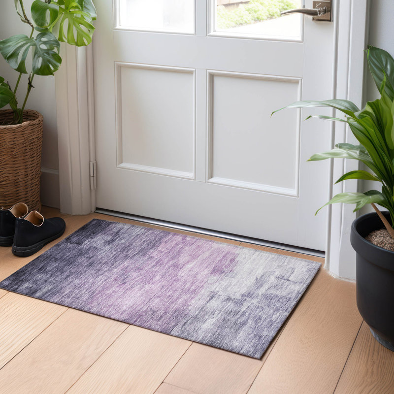 Lavender and Gray Striped Washable Outdoor Doormat