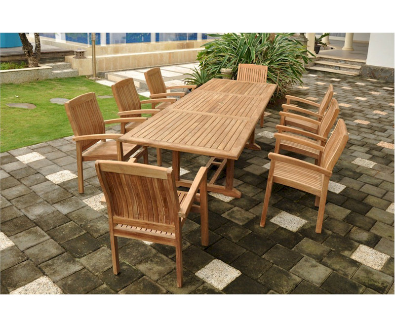 Bahama Natural Teak 9-Piece Outdoor Dining Set with Armchairs
