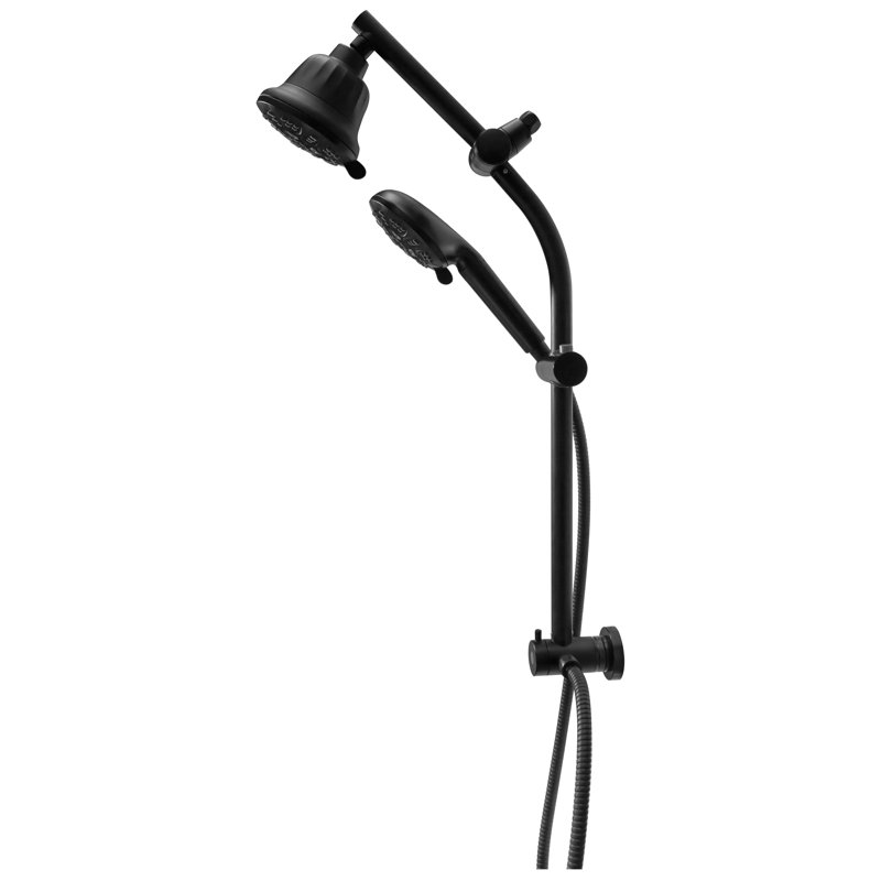 Matte Black Dual Shower Head with Adjustable Slide Bar and Filter