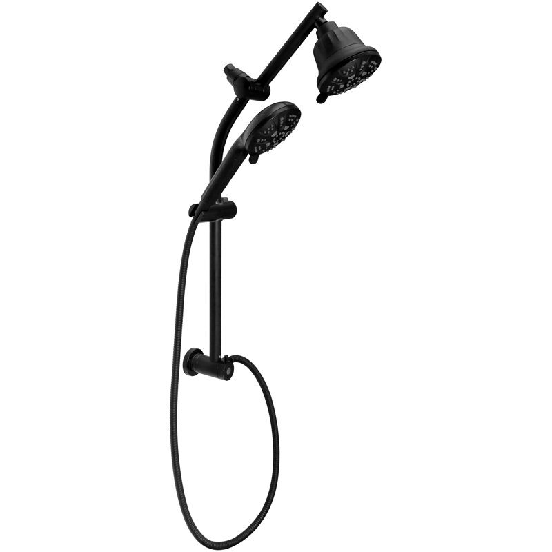 Matte Black Dual Shower Head with Adjustable Slide Bar and Filter