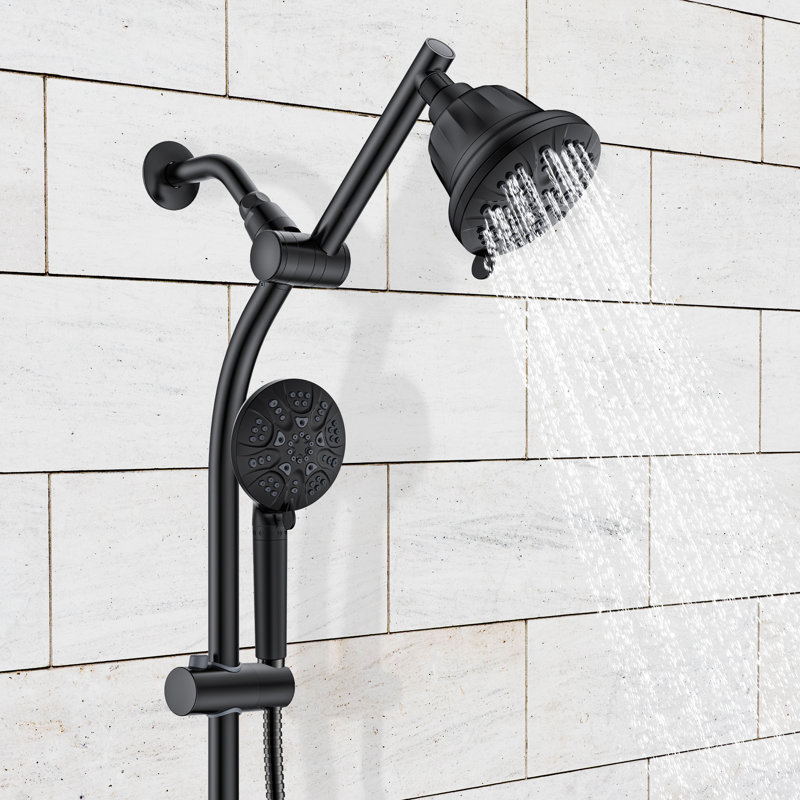 Matte Black Dual Shower Head with Adjustable Slide Bar and Filter