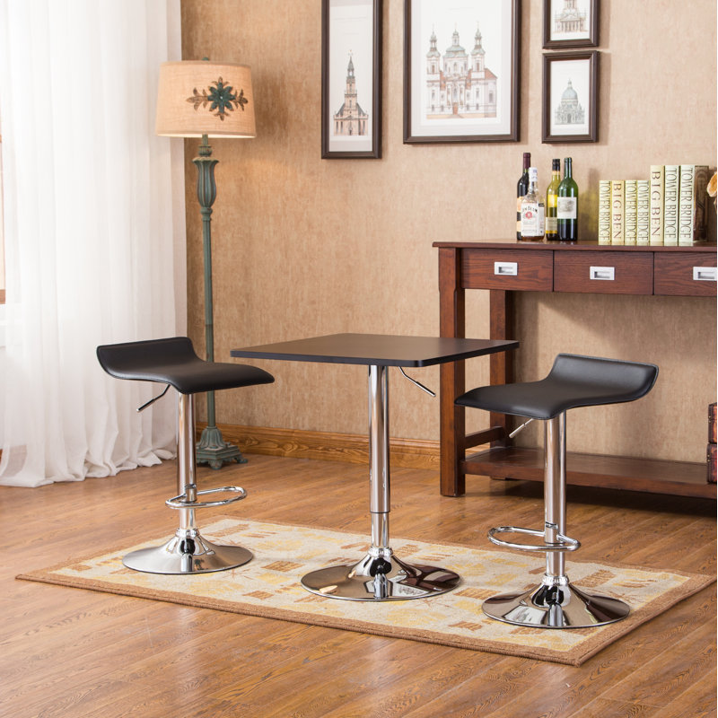 Modern Adjustable Black & Silver Pub Table Set with 2 Swivel Stools