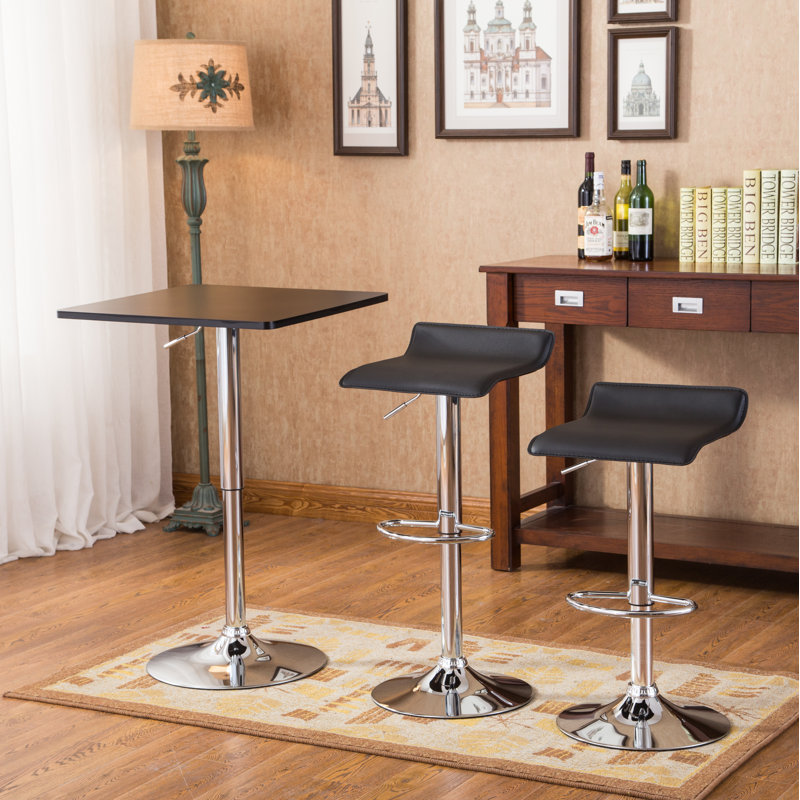 Modern Adjustable Black & Silver Pub Table Set with 2 Swivel Stools