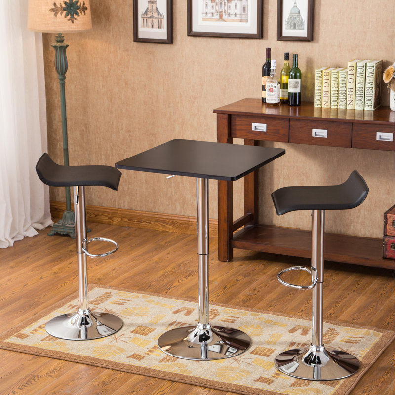 Modern Adjustable Black & Silver Pub Table Set with 2 Swivel Stools