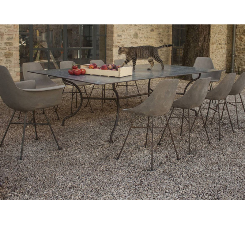 Gray Concrete Geometric Armchair with Metal Legs