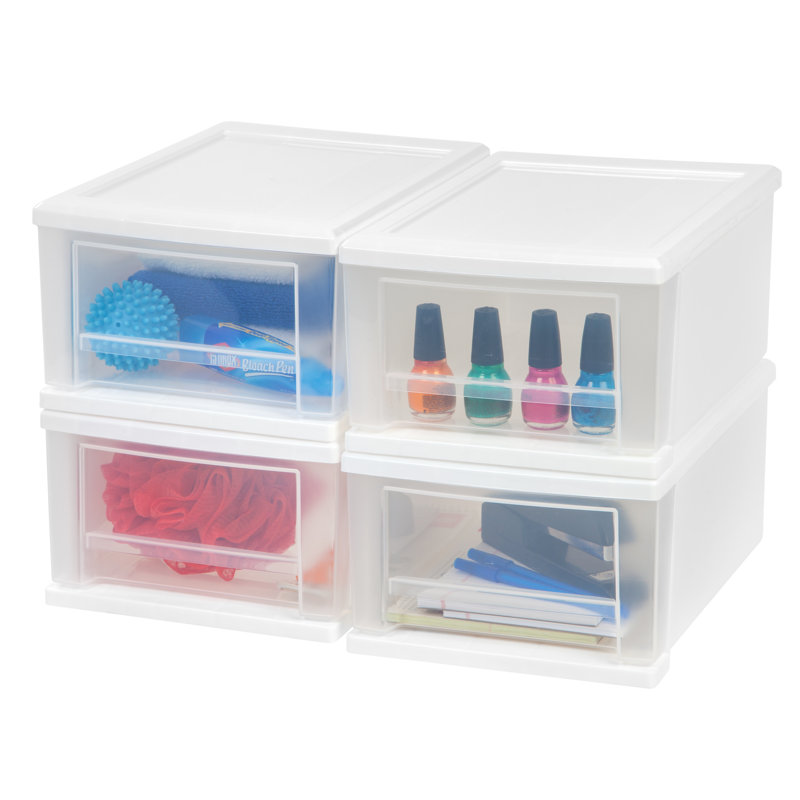 Modular White Stackable Plastic Drawer Cabinet with Safety Stop