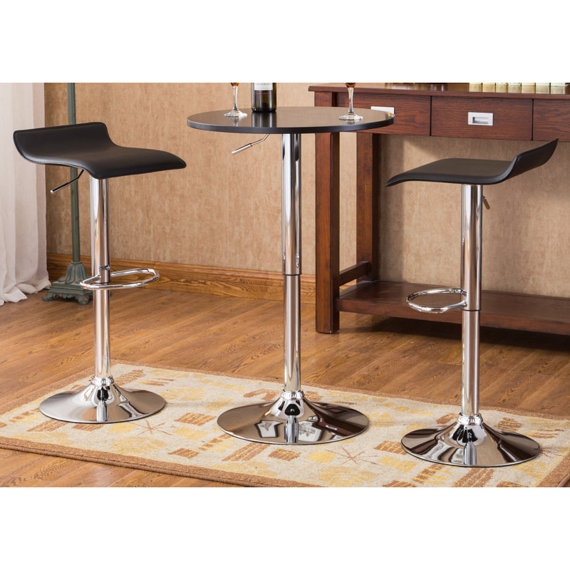Modern Adjustable Black & Silver Pub Table Set with 2 Swivel Stools