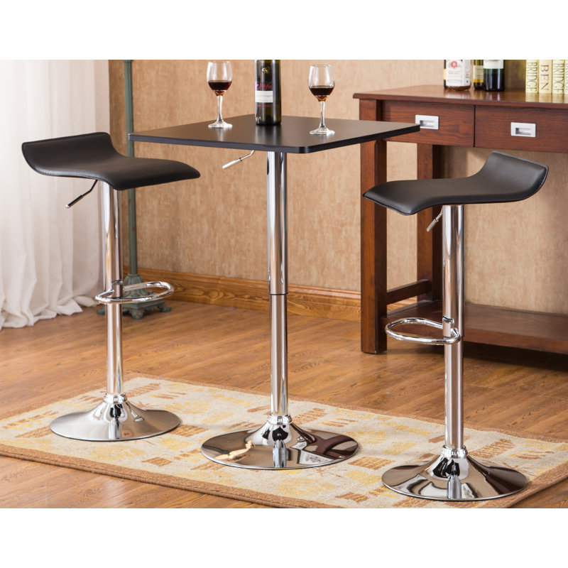 Modern Adjustable Black & Silver Pub Table Set with 2 Swivel Stools