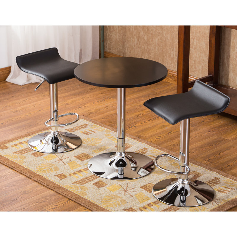 Modern Adjustable Black & Silver Pub Table Set with 2 Swivel Stools