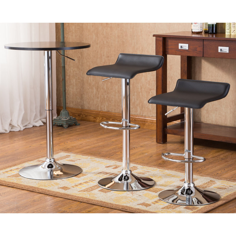 Modern Adjustable Black & Silver Pub Table Set with 2 Swivel Stools