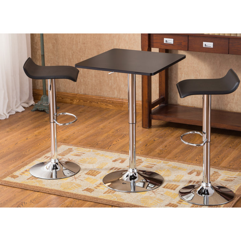 Modern Adjustable Black & Silver Pub Table Set with 2 Swivel Stools