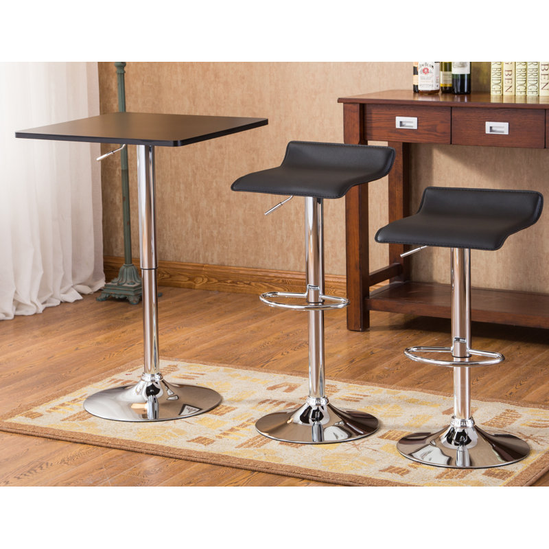 Modern Adjustable Black & Silver Pub Table Set with 2 Swivel Stools