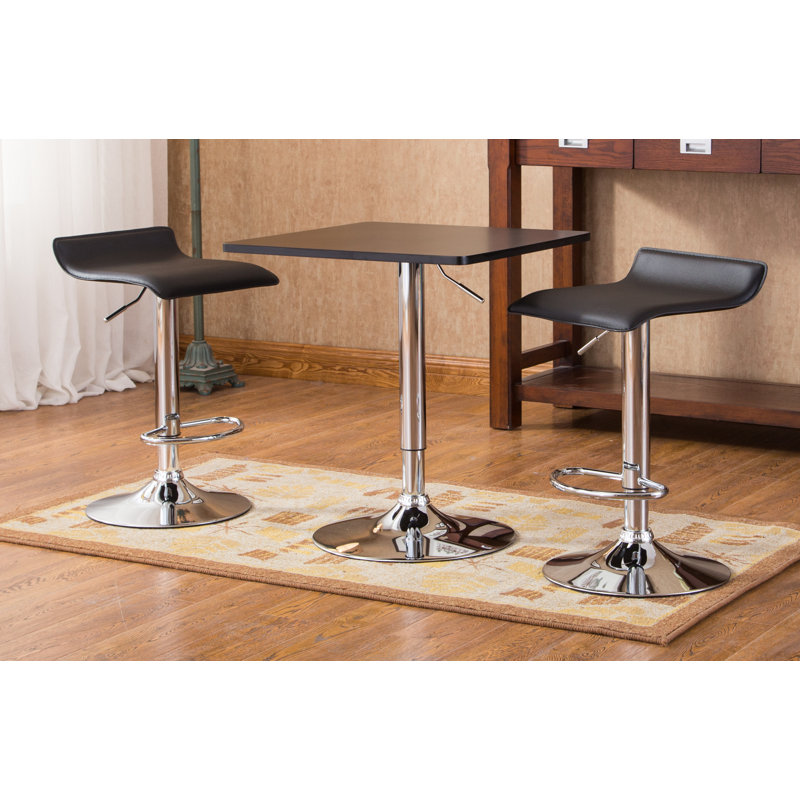 Modern Adjustable Black & Silver Pub Table Set with 2 Swivel Stools