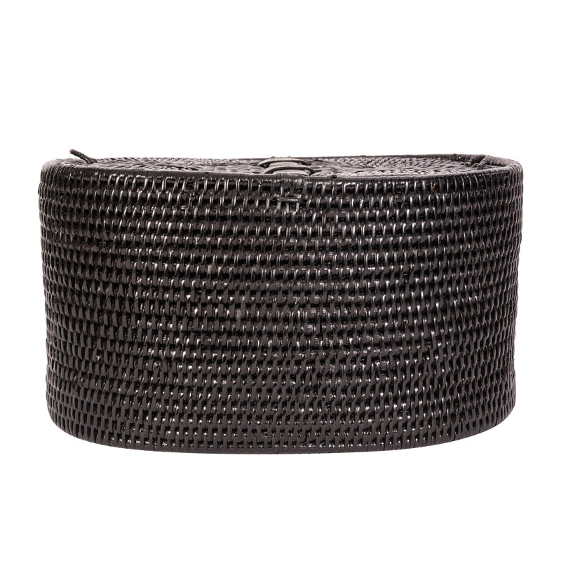 Black Woven Wicker Freestanding Bathroom Storage Container