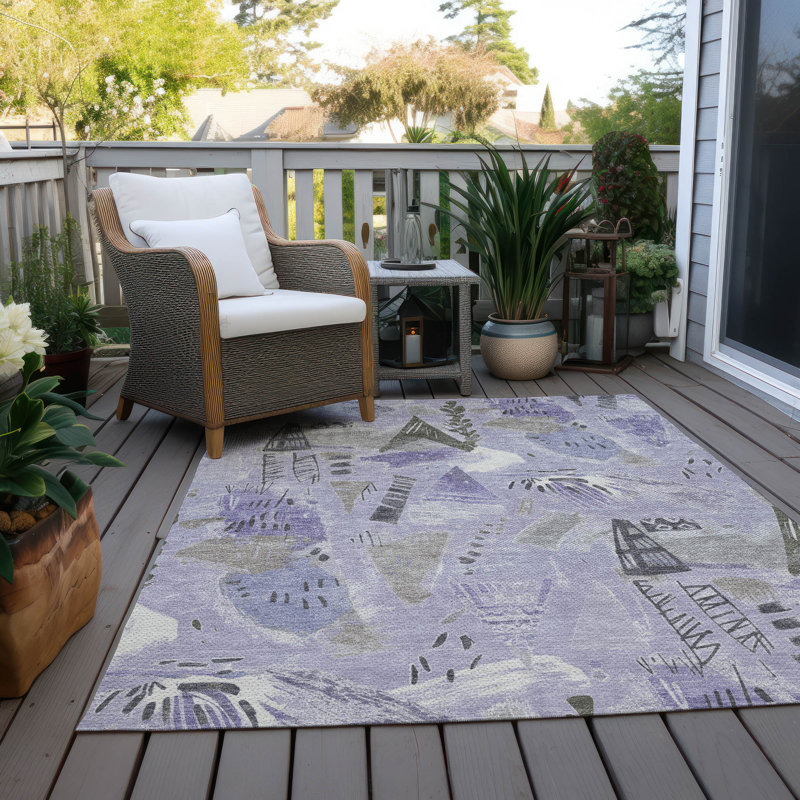 Lavender Abstract Pattern Washable Synthetic 5' x 7' Rug