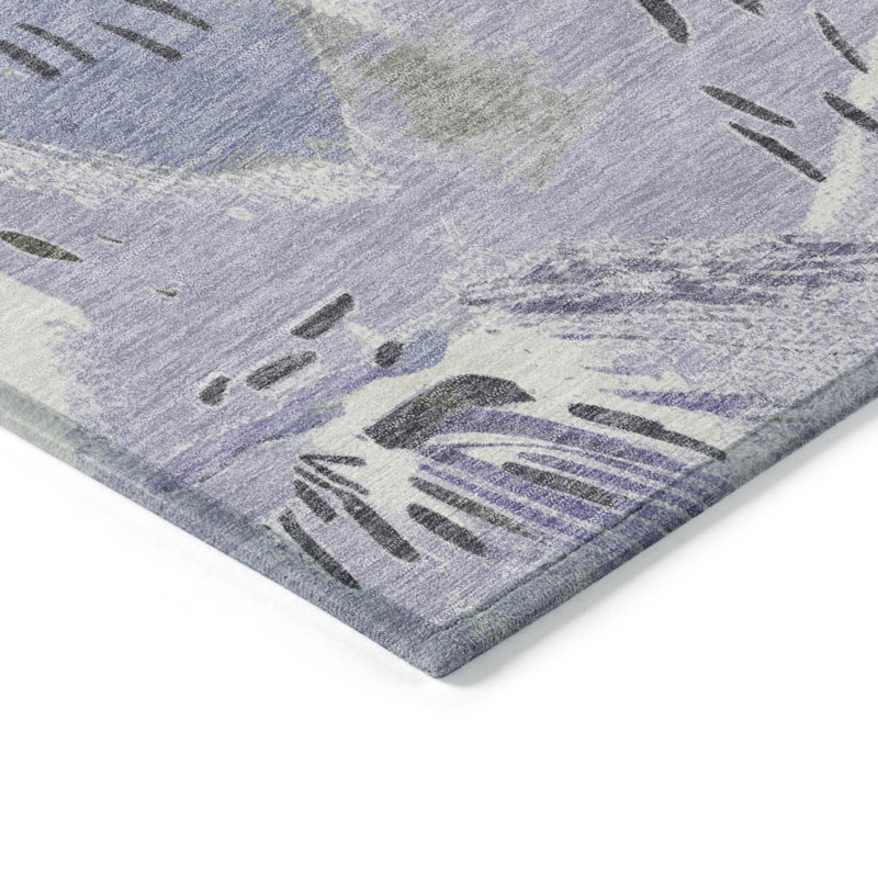 Lavender Abstract Pattern Washable Synthetic 5' x 7' Rug
