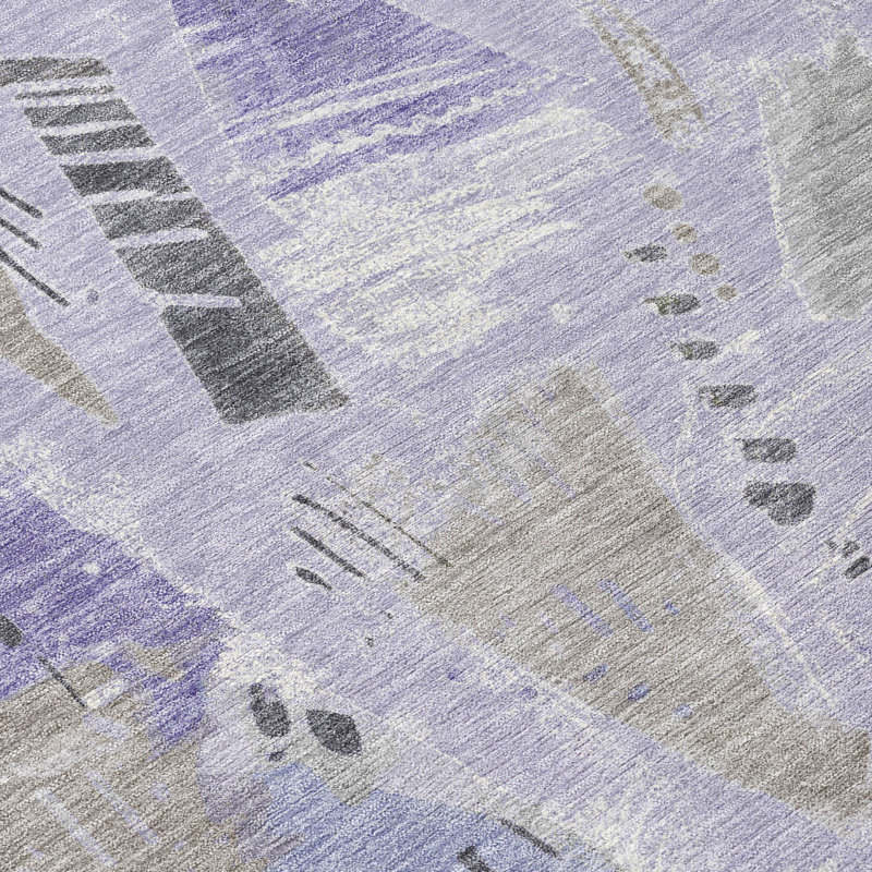 Lavender Abstract Pattern Washable Synthetic 5' x 7' Rug