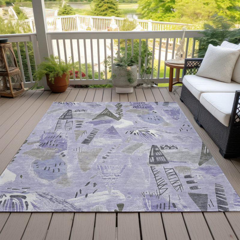 Lavender Abstract Pattern Washable Synthetic 5' x 7' Rug