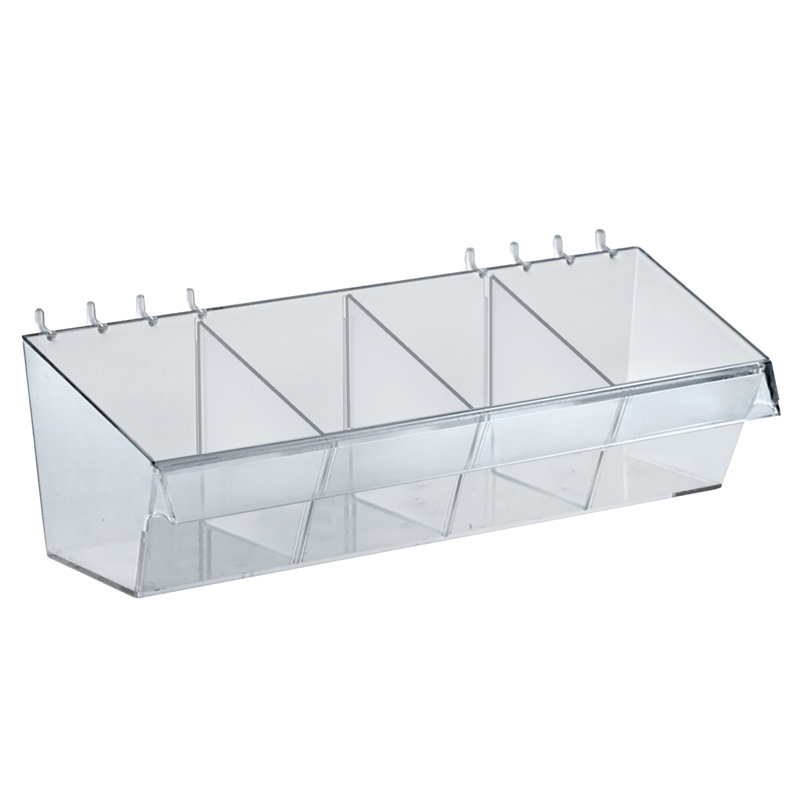 Clear Acrylic 13 Inch Wide Divider Bin for Pegboard or Slatwall, 4-Pack