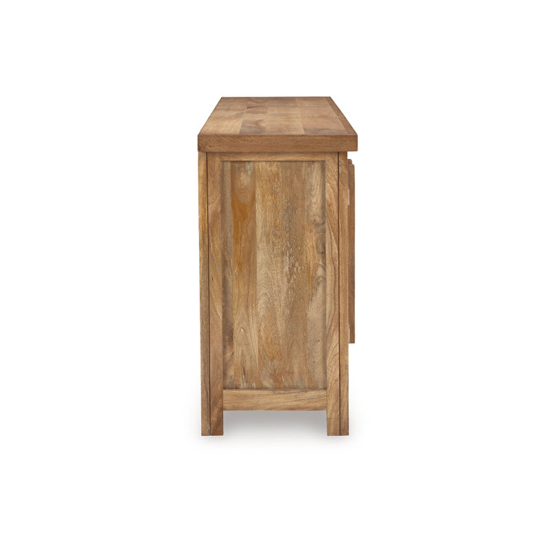 Mango Wood Brown and Beige 68" Accent Cabinet