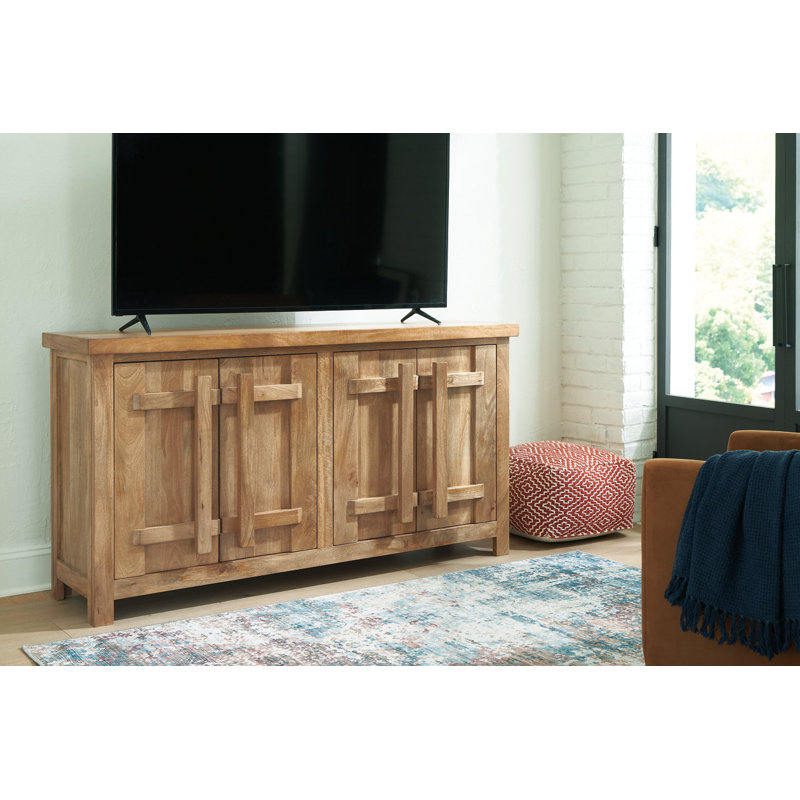 Mango Wood Brown and Beige 68" Accent Cabinet
