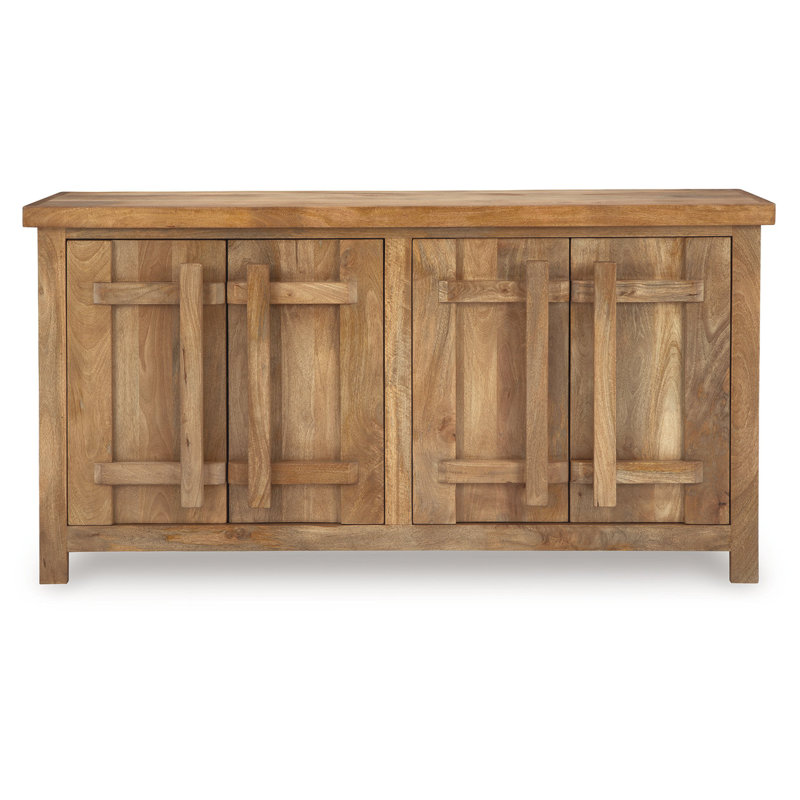 Mango Wood Brown and Beige 68" Accent Cabinet