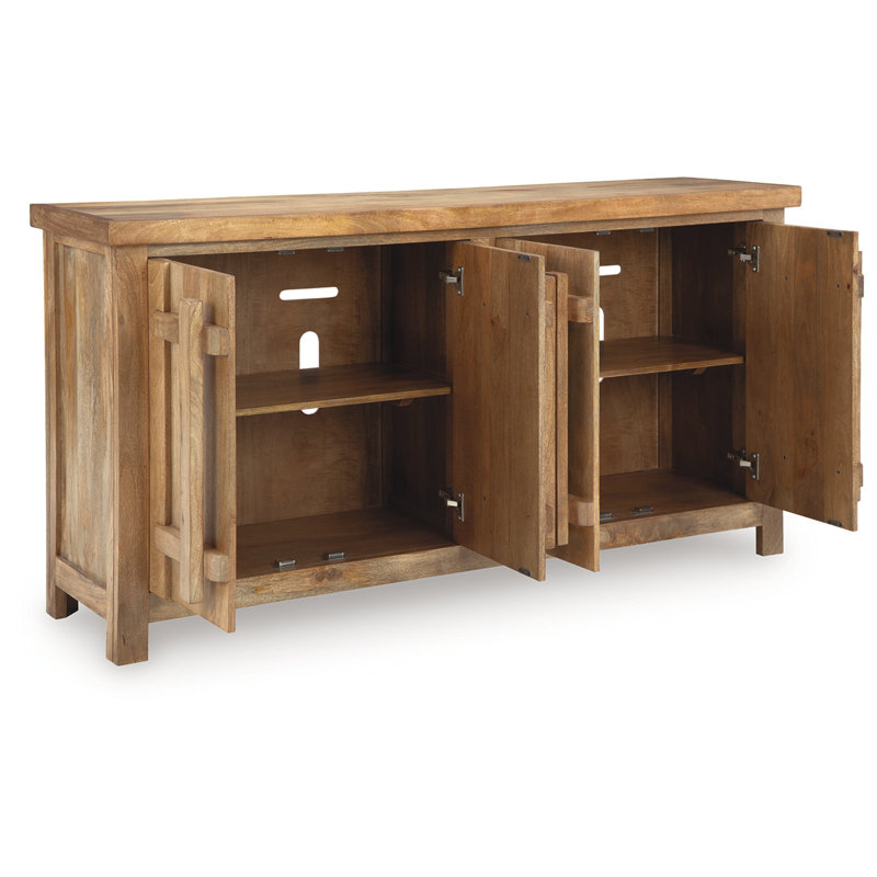 Mango Wood Brown and Beige 68" Accent Cabinet