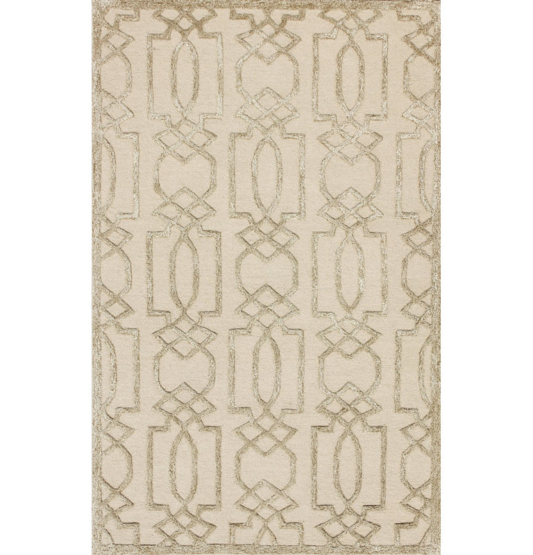 Ivory and Sand Hand-Tufted Wool Geometric Rug