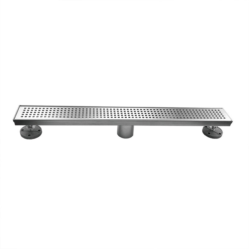 24-Inch Brushed Stainless Steel Linear Shower Drain with Square Pattern