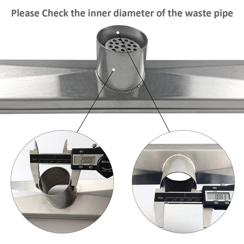 24-Inch Brushed Stainless Steel Linear Shower Drain with Square Pattern