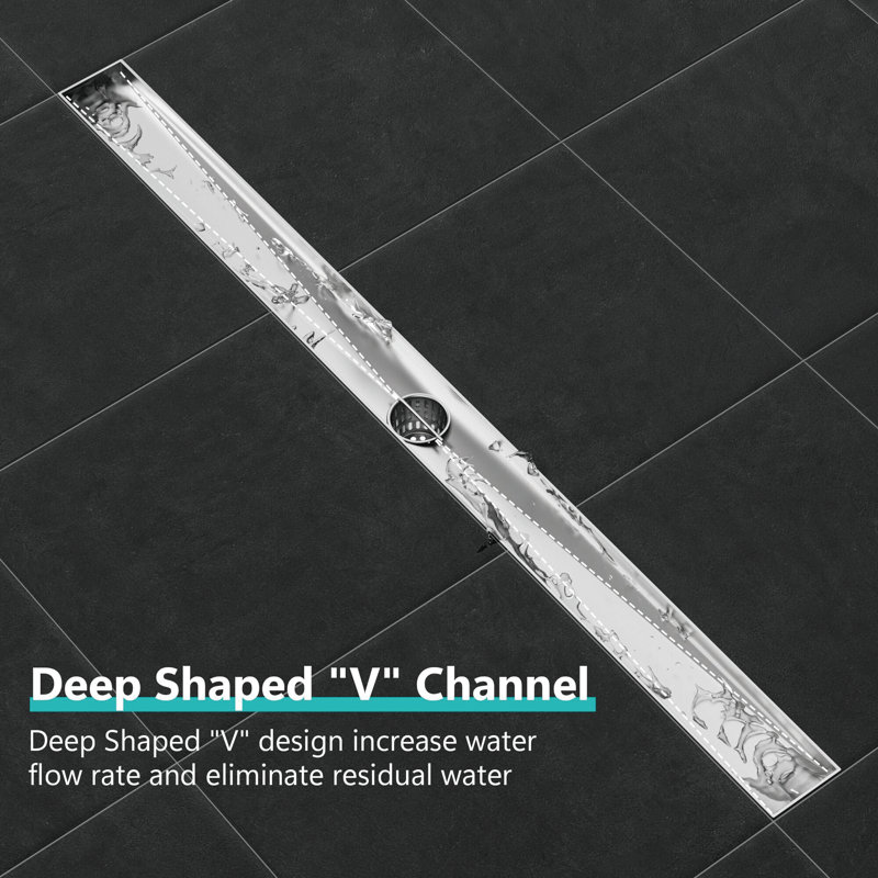 24-Inch Brushed Stainless Steel Linear Shower Drain with Square Pattern