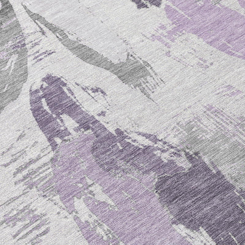 Lavender and Gray Rectangular Washable Synthetic Rug