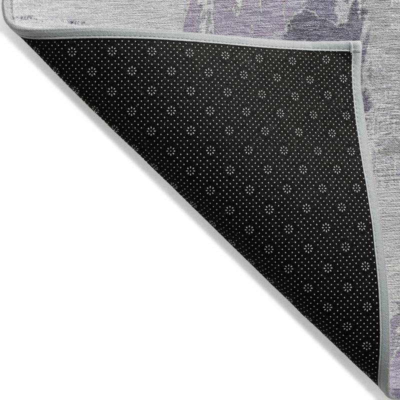 Lavender and Gray Rectangular Washable Synthetic Rug