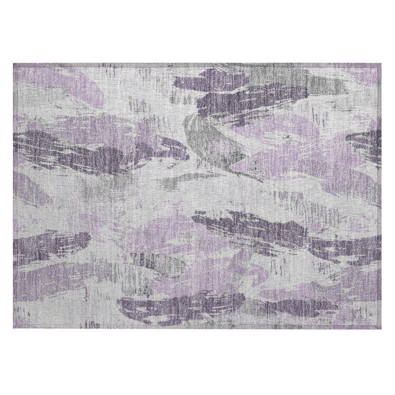 Lavender and Gray Rectangular Washable Synthetic Rug