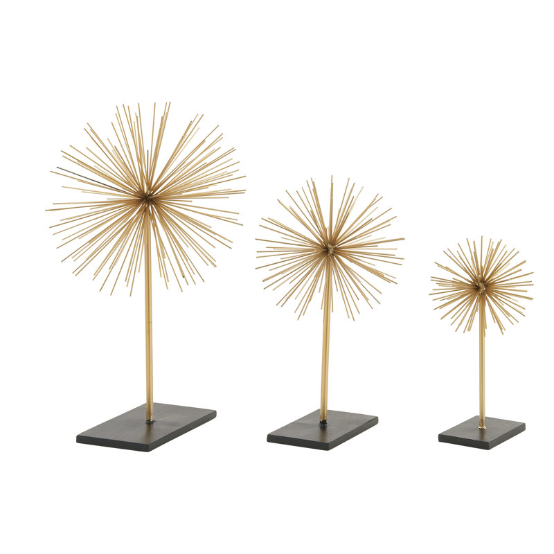 Gold Solid Starburst Metal Sculpture Trio, 11"/15"/20" Height