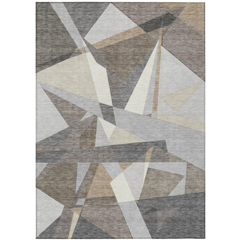 Taupe Geometric Flat Woven Indoor/Outdoor Rug 3' x 5'