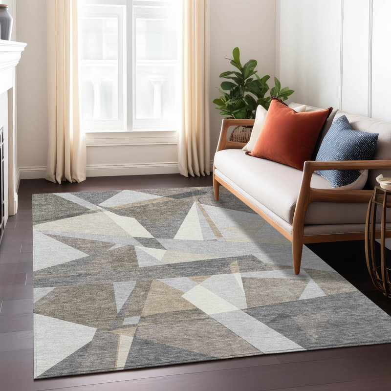 Taupe Geometric Flat Woven Indoor/Outdoor Rug 3' x 5'