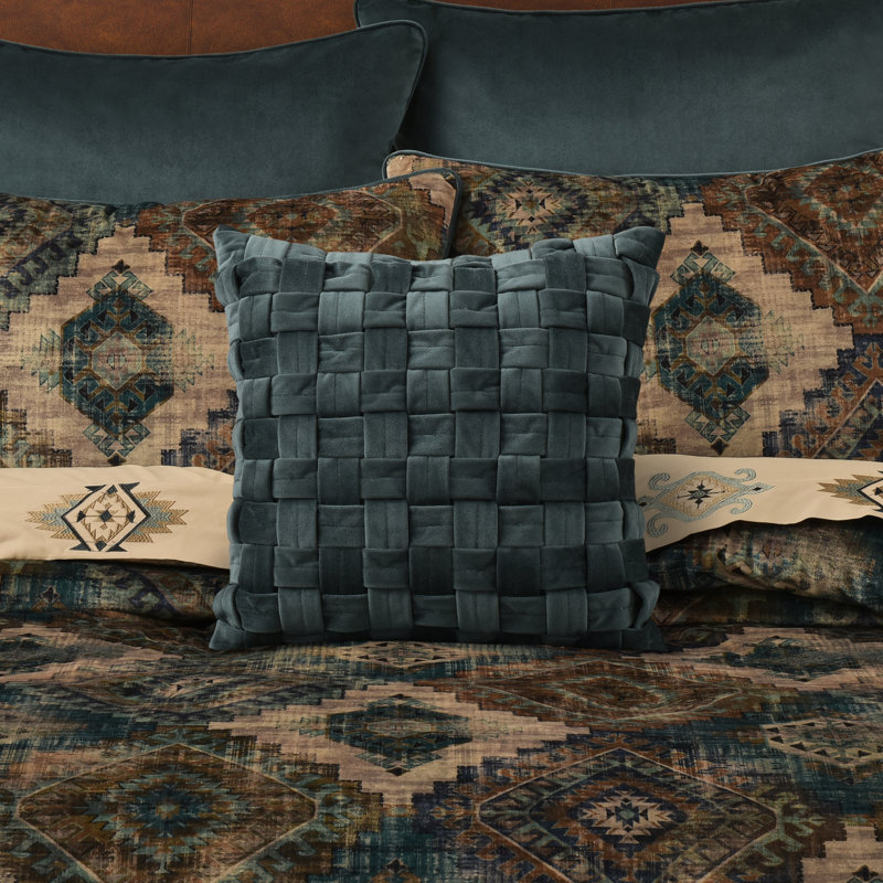 Benson Teal Polyester Basket Weave Square Throw Pillow
