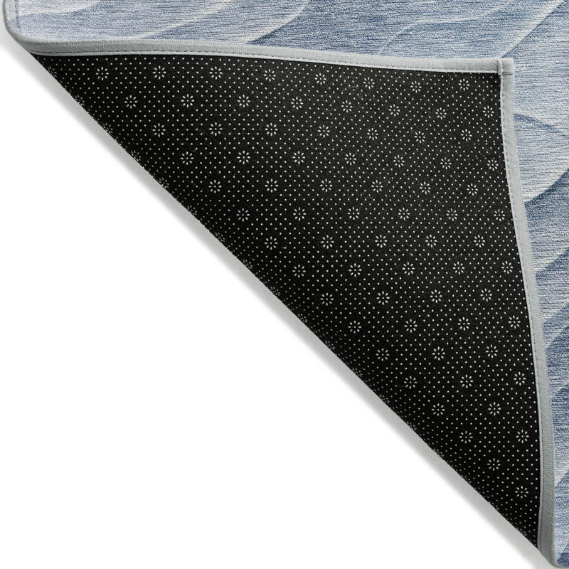 Blue Wave Pattern Washable Synthetic Rectangular Rug